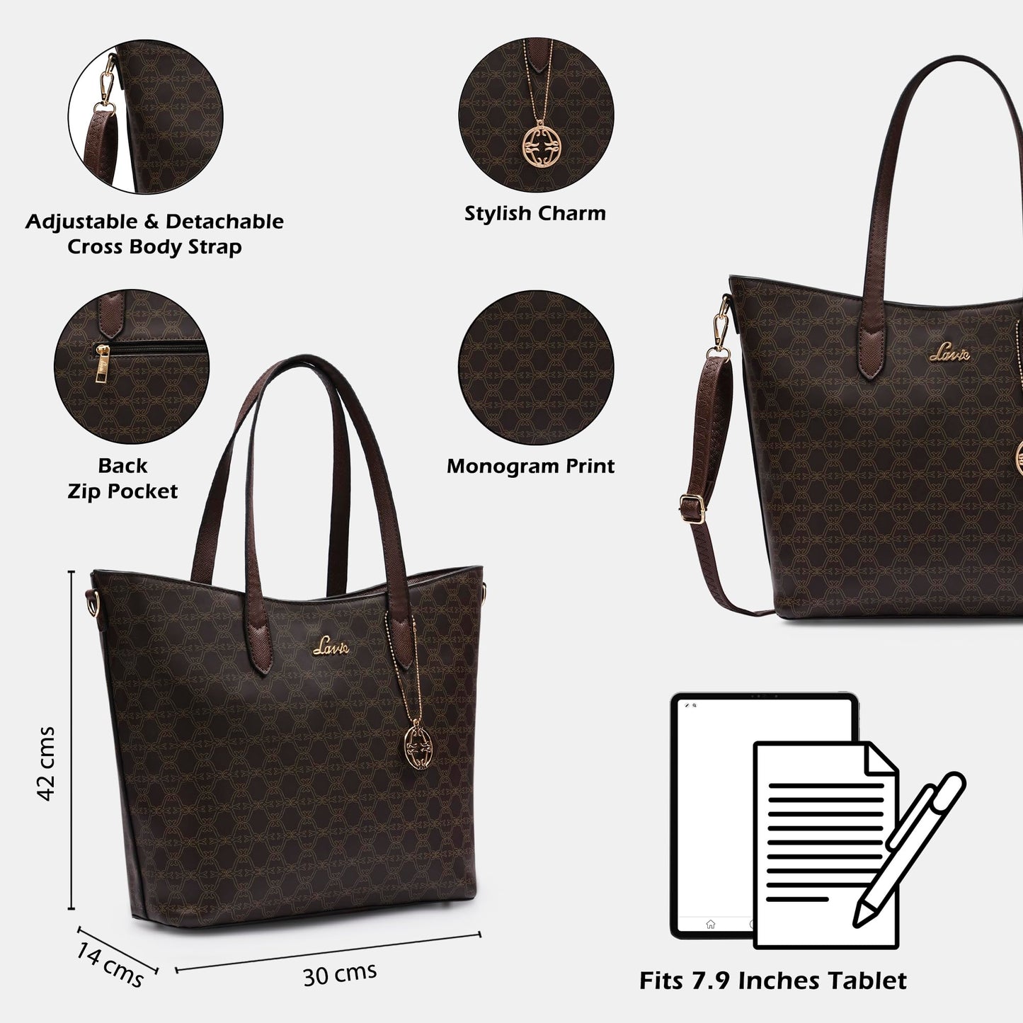 Lavie Women's Monoprint Hailon Tote Bag | Ladies Purse Handbag 