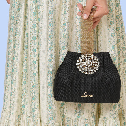 Lavie Women's Tiana Embellished Potli- Black 