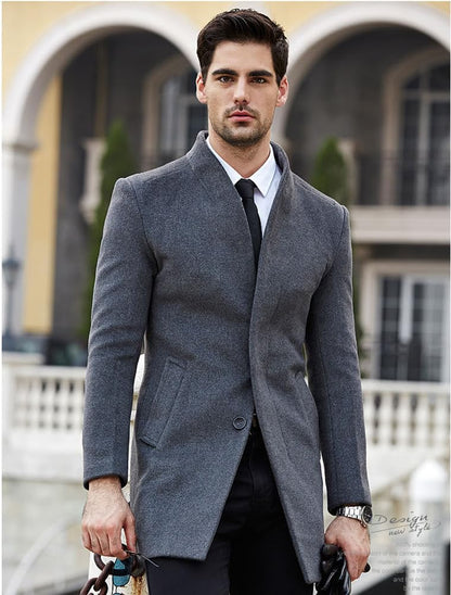 Lavnis Mens Wool Blend Trench Coat Slim Fit Overcoat Gray 