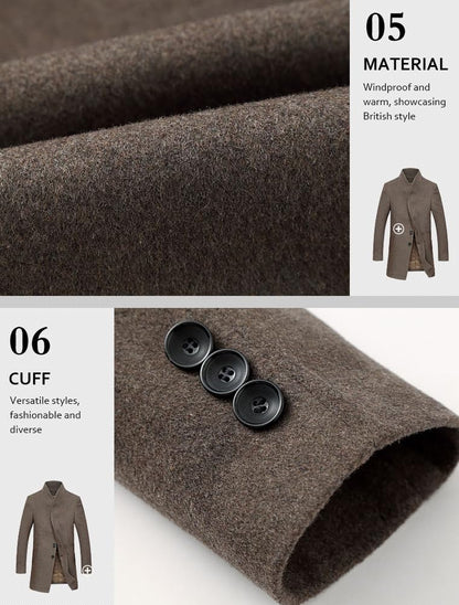 Lavnis Mens Wool Blend Trench Coat Slim Fit Overcoat Gray 