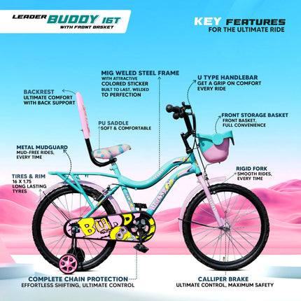 Leader Buddy 16T Sea Green/Light Pink Colour Cycle for Kids/Age Group 5-8 Years 