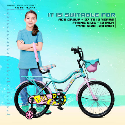 Leader Buddy 20T Kids Cycle for 5 to 9 Years Suitable for Boy and Girl Both - Sea Green/Light Pink 