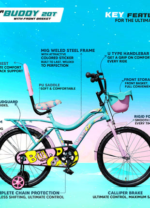 Leader Buddy 20T Kids Cycle for 5 to 9 Years Suitable for Boy and Girl Both - Sea Green/Light Pink 