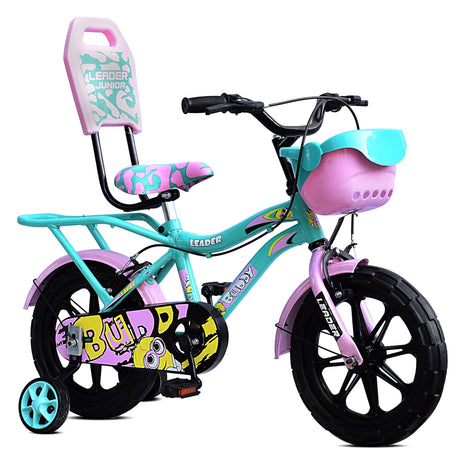 Leader Buddy Kids Cycle 14T with Training Wheels (SEMI-Assembled) for Boys and Girls Ideal for Age Group 2-5 Years | Frame: 8 Inches (14T, Sea Green_Light Pink) 