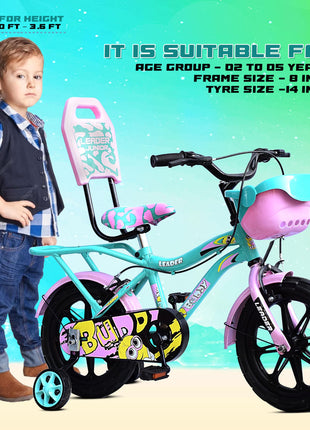 Leader Buddy Kids Cycle 14T with Training Wheels (SEMI-Assembled) for Boys and Girls Ideal for Age Group 2-5 Years | Frame: 8 Inches (14T, Sea Green_Light Pink) 