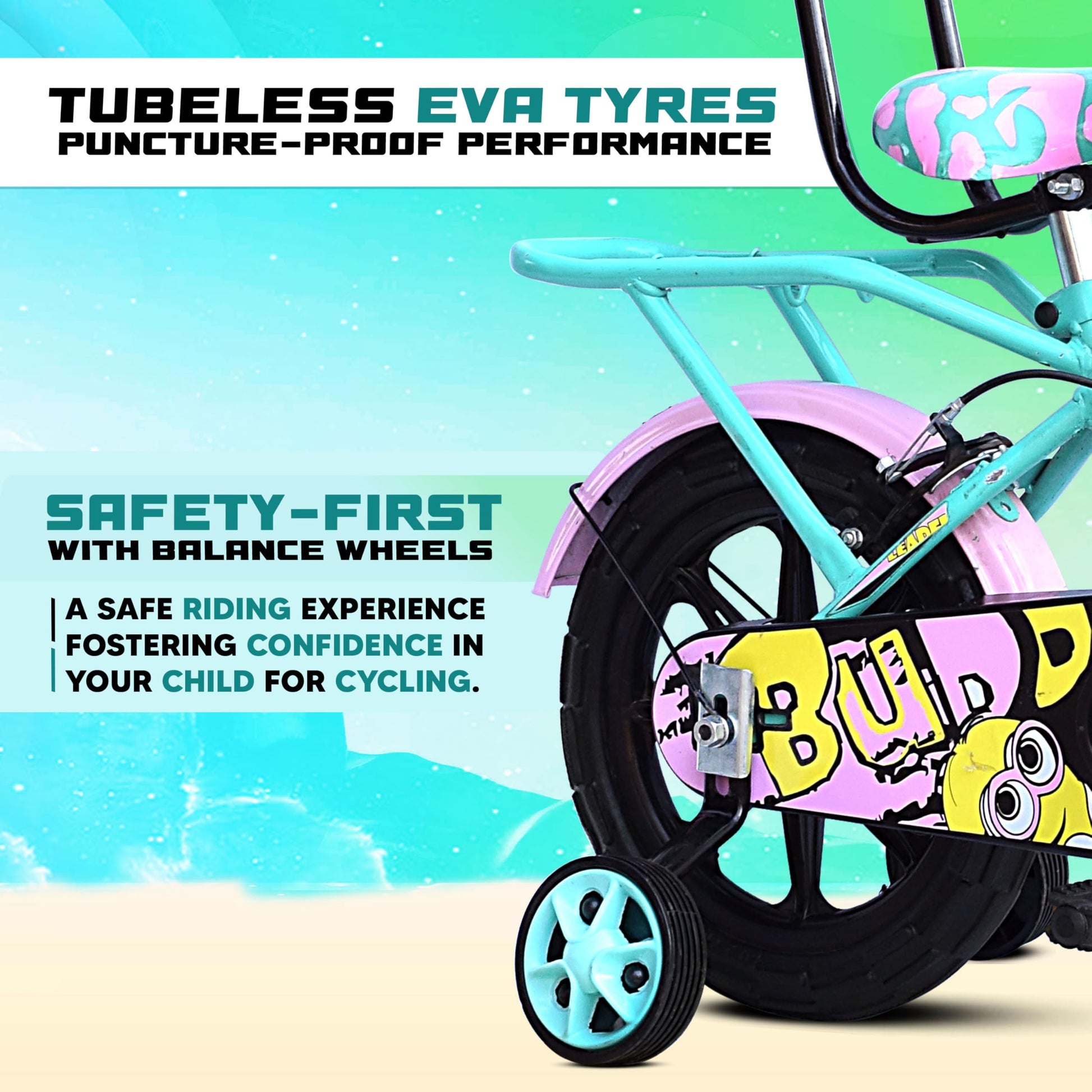 Leader Buddy Kids Cycle 14T with Training Wheels (SEMI-Assembled) for Boys and Girls Ideal for Age Group 2-5 Years | Frame: 8 Inches (14T, Sea Green_Light Pink) 
