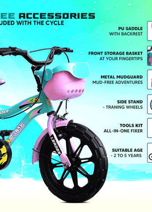 Leader Buddy Kids Cycle 14T with Training Wheels (SEMI-Assembled) for Boys and Girls Ideal for Age Group 2-5 Years | Frame: 8 Inches (14T, Sea Green_Light Pink) 