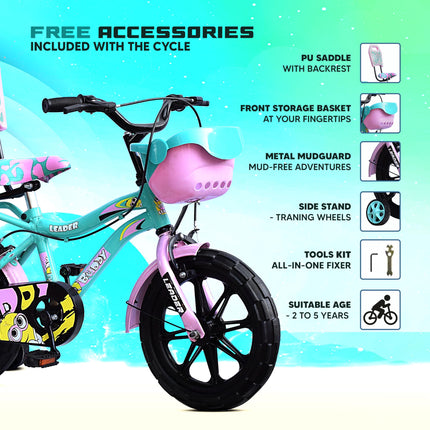 Leader Buddy Kids Cycle 14T with Training Wheels (SEMI-Assembled) for Boys and Girls Ideal for Age Group 2-5 Years | Frame: 8 Inches (14T, Sea Green_Light Pink) 