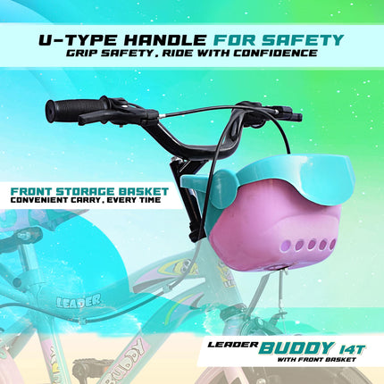 Leader Buddy Kids Cycle 14T with Training Wheels (SEMI-Assembled) for Boys and Girls Ideal for Age Group 2-5 Years | Frame: 8 Inches (14T, Sea Green_Light Pink) 