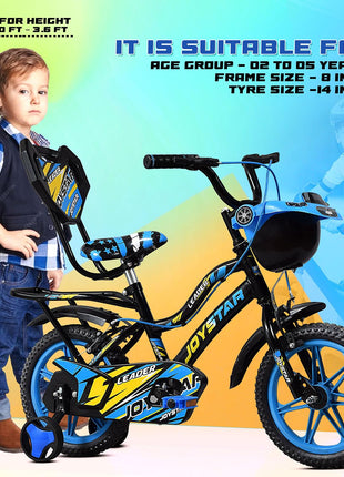 Leader JoyStar Cycle for Kids | Bicycle for Kids with Training Wheels | Comfortable Seat, Backrest & Front Storage| Kids Cycle for 2-5 Years Boys & Girls | Frame: 8 Inches (14T, Blue) 