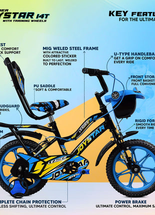 Leader JoyStar Cycle for Kids | Bicycle for Kids with Training Wheels | Comfortable Seat, Backrest & Front Storage| Kids Cycle for 2-5 Years Boys & Girls | Frame: 8 Inches (14T, Blue) 