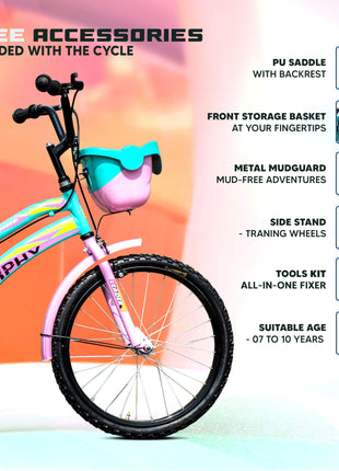 Leader Kids Children, Boys, Girls 20T Road Bike , 20 Inches Steel Frame , Single Speed Cycle For 7-10 Years , Sea Green & Light Pink, Rigid 