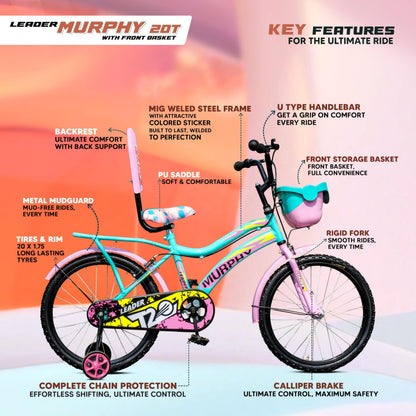 Leader Kids Children, Boys, Girls 20T Road Bike , 20 Inches Steel Frame , Single Speed Cycle For 7-10 Years , Sea Green & Light Pink, Rigid 