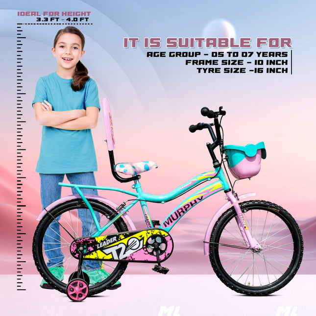 Leader Murphy 16T Sea Green/Light Pink Colour Cycle for Kids - Age Group 5 to 8 Years 