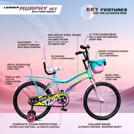 Leader Murphy 16T Sea Green/Light Pink Colour Cycle for Kids - Age Group 5 to 8 Years 
