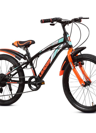 Leader Speedy Bike 20T 7 Speed Kids Cycle | Frame Size 12 Inch | Gear Cycle for Boys & Girls of Ages 7 to 10 Yrs - Black/Orange, Front Suspension 