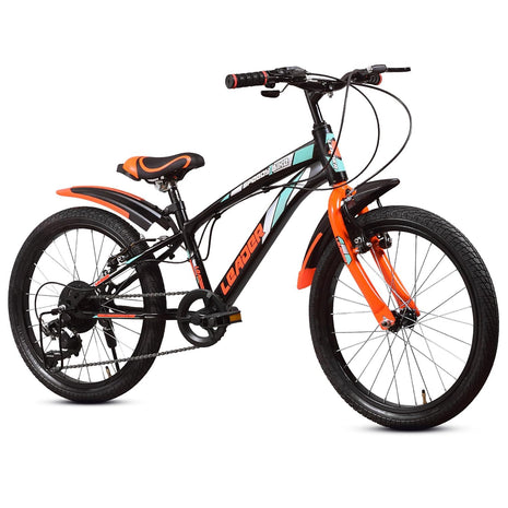 Leader Speedy Bike 20T 7 Speed Kids Cycle | Frame Size 12 Inch | Gear Cycle for Boys & Girls of Ages 7 to 10 Yrs - Black/Orange, Front Suspension 