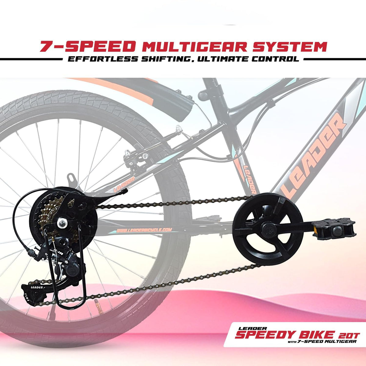 Leader Speedy Bike 20T 7 Speed Kids Cycle | Frame Size 12 Inch | Gear Cycle for Boys & Girls of Ages 7 to 10 Yrs - Black/Orange, Front Suspension 