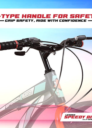 Leader Speedy Bike 20T 7 Speed Kids Cycle | Frame Size 12 Inch | Gear Cycle for Boys & Girls of Ages 7 to 10 Yrs - Black/Orange, Front Suspension 