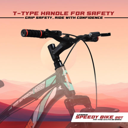 Leader Speedy Bike 20T Kids Cycle With Front Suspension | DD Brake | Ideal 7-10 Years 20 T Fat Tyre Cycle - Matt Black, 13 Inch 