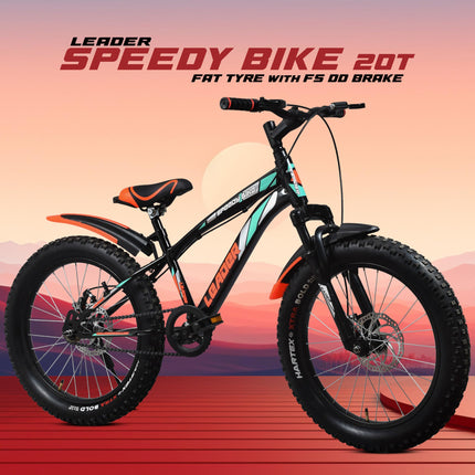 Leader Speedy Bike 20T Kids Cycle With Front Suspension | DD Brake | Ideal 7-10 Years 20 T Fat Tyre Cycle - Matt Black, 13 Inch 