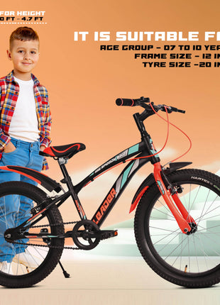 Leader Speedy Bike 20T Kids Cycle for Age 6 to 9 Years (Black/Orange) | Frame Size 12" | Unisex Cycle 