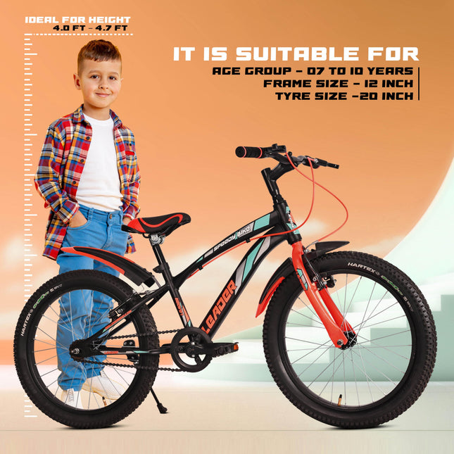 Leader Speedy Bike 20T Kids Cycle for Age 6 to 9 Years (Black/Orange) | Frame Size 12" | Unisex Cycle 