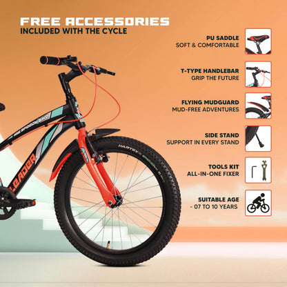 Leader Speedy Bike 20T Kids Cycle for Age 6 to 9 Years (Black/Orange) | Frame Size 12" | Unisex Cycle 