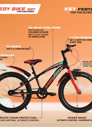 Leader Speedy Bike 20T Kids Cycle for Age 6 to 9 Years (Black/Orange) | Frame Size 12" | Unisex Cycle 