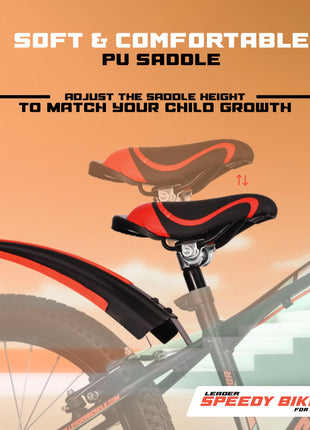 Leader Speedy Bike 20T Kids Cycle for Age 6 to 9 Years (Black/Orange) | Frame Size 12" | Unisex Cycle 