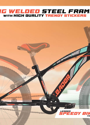 Leader Speedy Bike 20T Kids Cycle for Age 6 to 9 Years (Black/Orange) | Frame Size 12" | Unisex Cycle 
