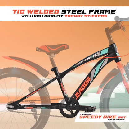 Leader Speedy Bike 20T Kids Cycle for Age 6 to 9 Years (Black/Orange) | Frame Size 12" | Unisex Cycle 