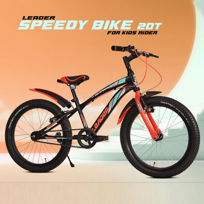 Leader Speedy Bike 20T Kids Cycle for Age 6 to 9 Years (Black/Orange) | Frame Size 12" | Unisex Cycle 