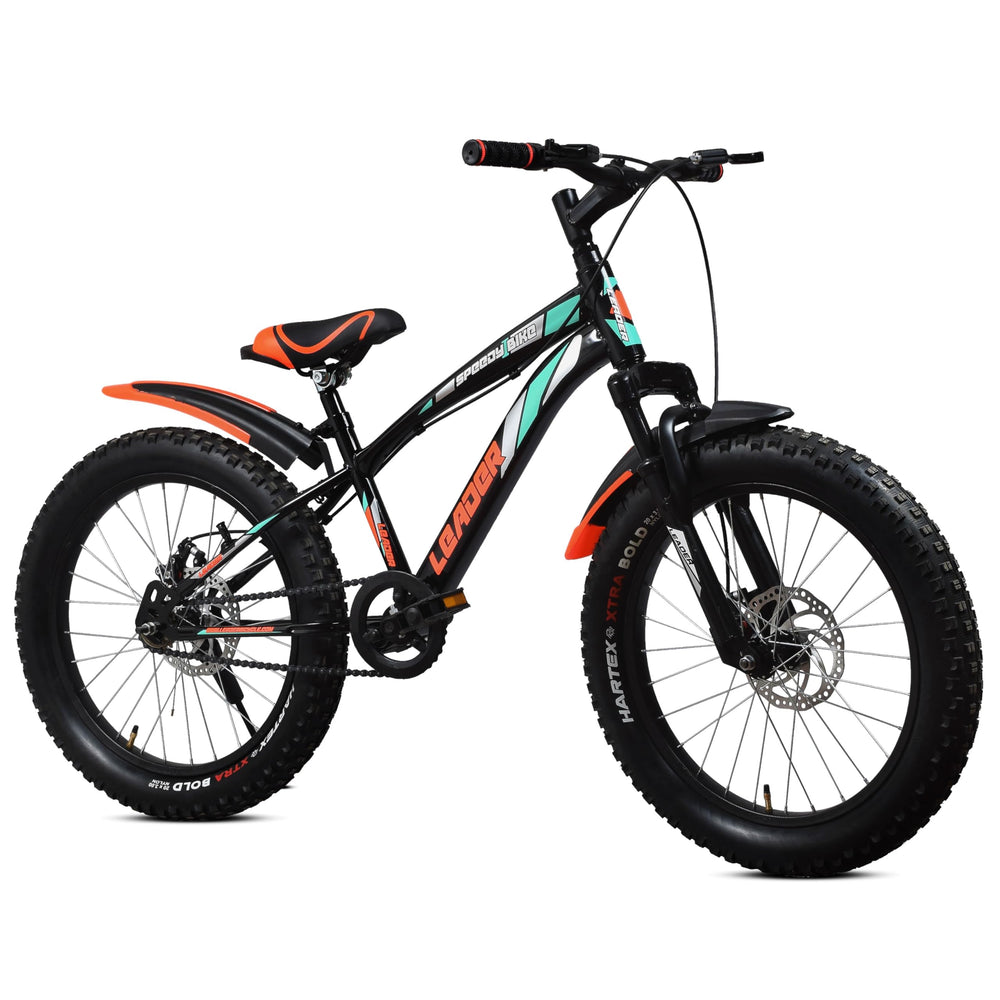 Leader Speedy Bike 20T Kids Cycle with Front Suspension | DD Brake | Ideal 7-10 Years 20 T Fat Tyre Cycle - Matt Black, 13 Inch