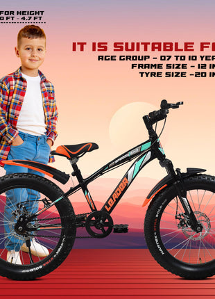 Leader Speedy Bike 20T Kids Cycle with Front Suspension | DD Brake | Ideal 7-10 Years 20 T Fat Tyre Cycle - Matt Black, 13 Inch 