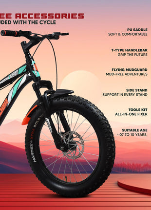 Leader Speedy Bike 20T Kids Cycle with Front Suspension | DD Brake | Ideal 7-10 Years 20 T Fat Tyre Cycle - Matt Black, 13 Inch 