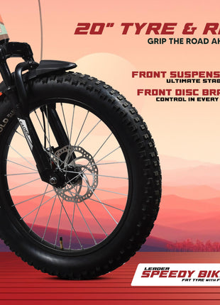 Leader Speedy Bike 20T Kids Cycle with Front Suspension | DD Brake | Ideal 7-10 Years 20 T Fat Tyre Cycle - Matt Black, 13 Inch 