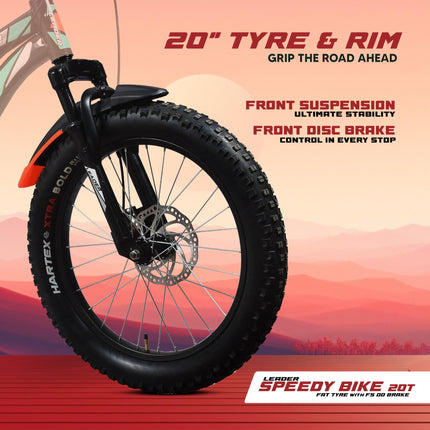 Leader Speedy Bike 20T Kids Cycle with Front Suspension | DD Brake | Ideal 7-10 Years 20 T Fat Tyre Cycle - Matt Black, 13 Inch 