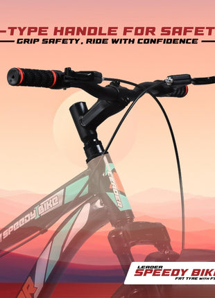 Leader Speedy Bike 20T Kids Cycle with Front Suspension | DD Brake | Ideal 7-10 Years 20 T Fat Tyre Cycle - Matt Black, 13 Inch 