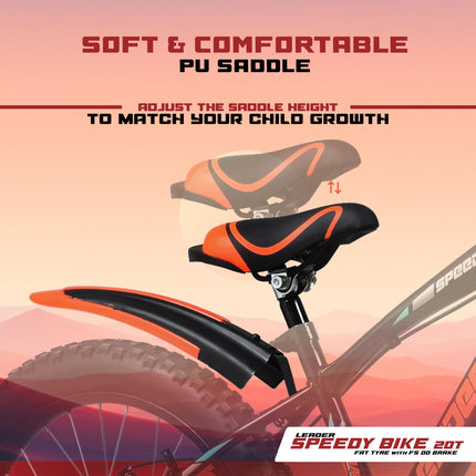 Leader Speedy Bike 20T Kids Cycle with Front Suspension | DD Brake | Ideal 7-10 Years 20 T Fat Tyre Cycle - Matt Black, 13 Inch 