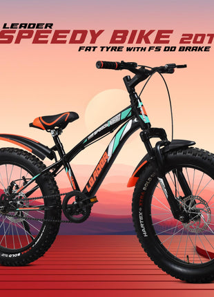 Leader Speedy Bike 20T Kids Cycle with Front Suspension | DD Brake | Ideal 7-10 Years 20 T Fat Tyre Cycle - Matt Black, 13 Inch 