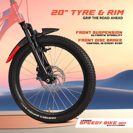 Leader Speedy Bike 20T Single Speed Kids Cycle with Front Suspension & Front Disc Brake Ideal for 7-10 Years Age 