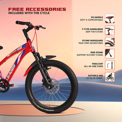 Leader Speedy Bike 20T Single Speed Kids Cycle with Front Suspension & Front Disc Brake Ideal for 7-10 Years Age 