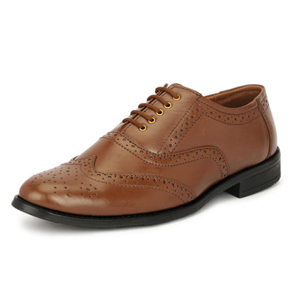 Leatherful Genuine Leather Brogue Shoes for Men | TPR Sole & Nappa Leather Lining | Classic Dress Footwear (TAN, UK Footwear Size System, Adult, Men, Numeric, Medium, 7) 