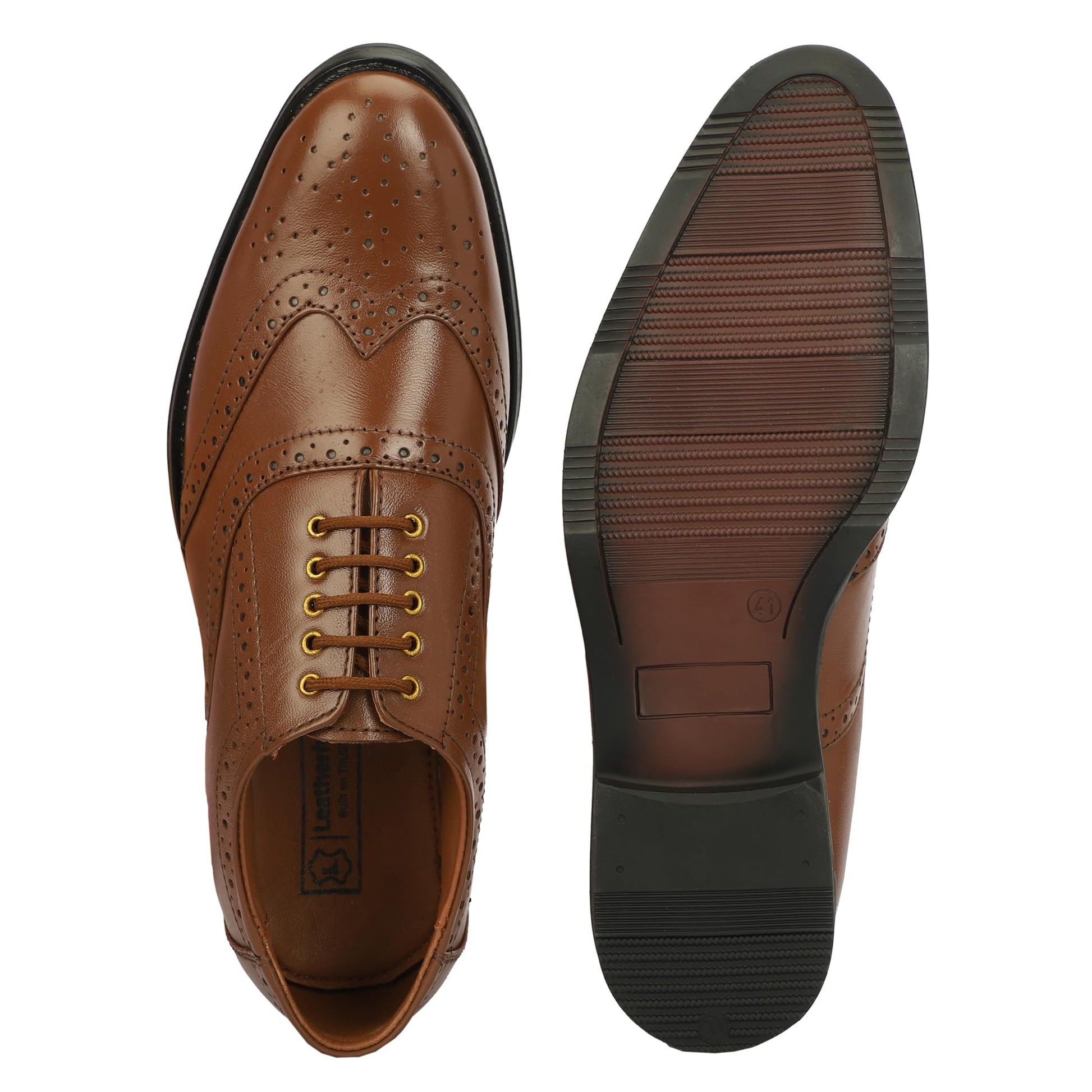 Leatherful Genuine Leather Brogue Shoes for Men | TPR Sole & Nappa Leather Lining | Classic Dress Footwear (TAN, UK Footwear Size System, Adult, Men, Numeric, Medium, 7) 
