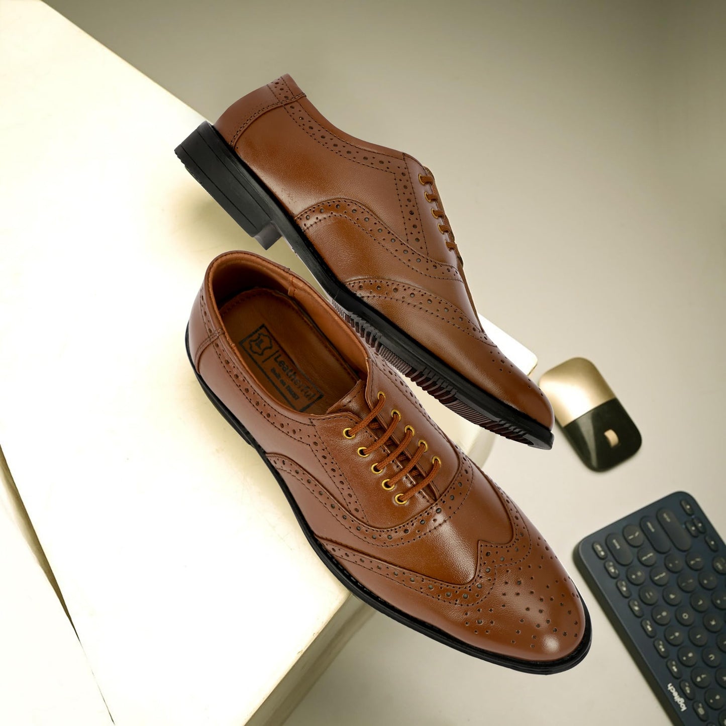 Leatherful Genuine Leather Brogue Shoes for Men | TPR Sole & Nappa Leather Lining | Classic Dress Footwear (TAN, UK Footwear Size System, Adult, Men, Numeric, Medium, 7) 