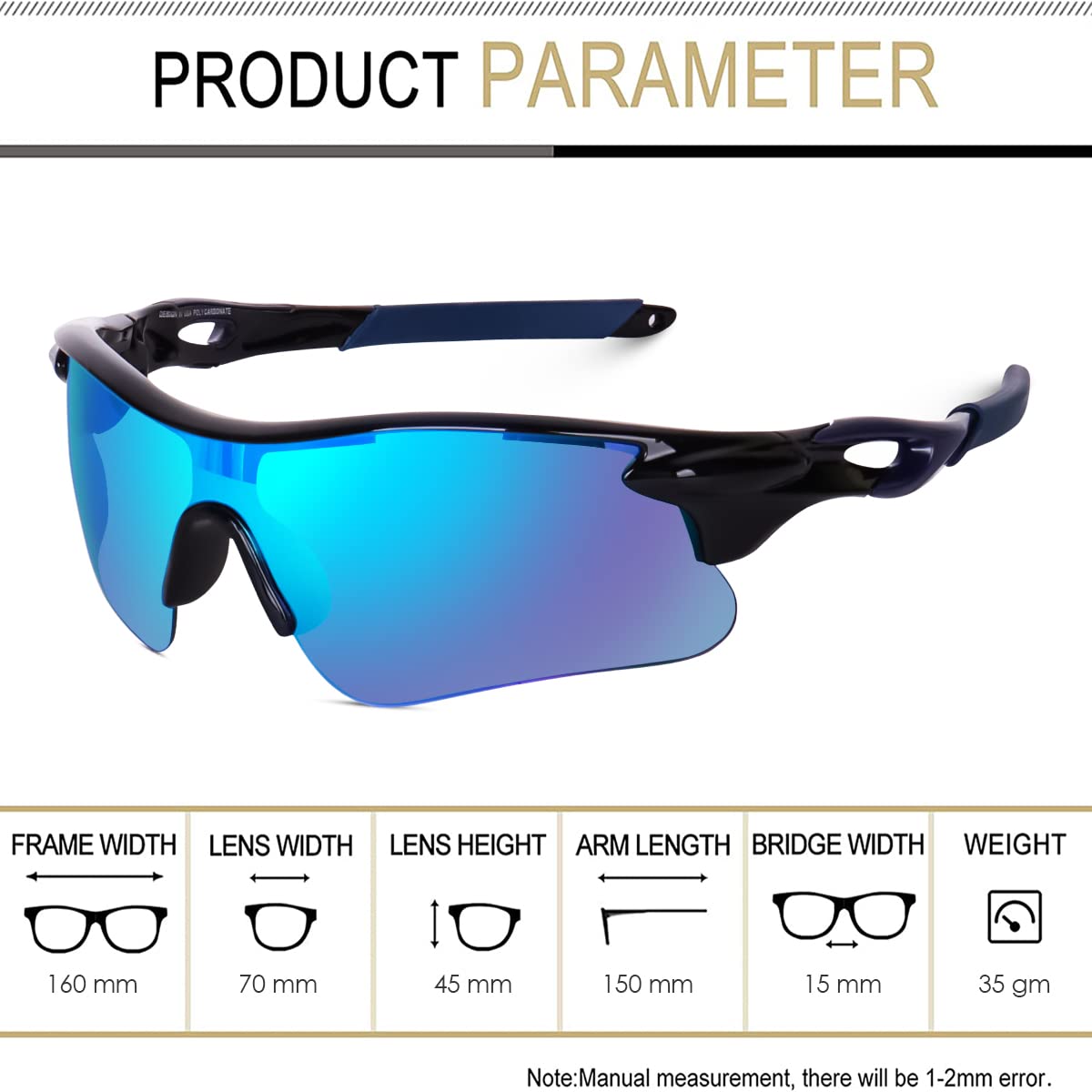 Legend Eyewear Sports Non-Polarized Sunglasses For Men Women Youth Ipl Cricket Baseball Fishing Cycling Running Golf Motorcycle Tac Glasses Uv400 (Blue Black) 