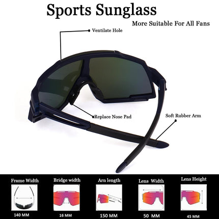 Legend Eyewear Sports Rectangular Shape Non-Polarized Sunglasses For Men-Women Youth Ipl Cricket Baseball Fishing Cycling Running Golf Motorcycle Mountain Bike Tac Glasses (Blue), Large 