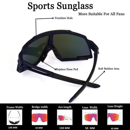 Legend Eyewear Sports Rectangular Shape Non-Polarized Sunglasses For Men-Women Youth Ipl Cricket Baseball Fishing Cycling Running Golf Motorcycle Mountain Bike Tac Glasses (Blue), Large 