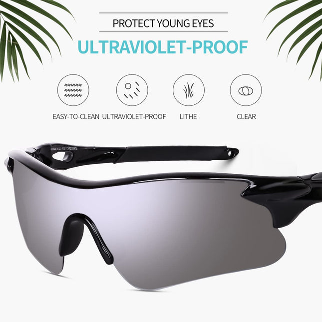 Legend Eyewear Sports Sunglasses for Men Women Youth Cricket Baseball Fishing Cycling Running Golf Motorcycle Tac Glasses UV400 (Grey Black) 